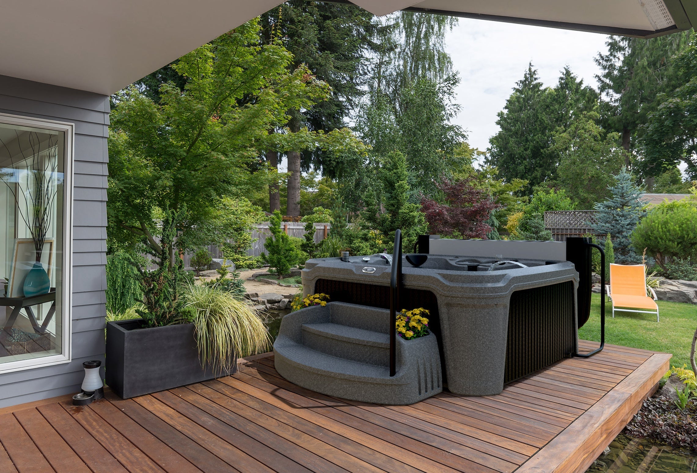 AquaRest Spas DayDream 3500s Ensemble Hot Tub on a deck